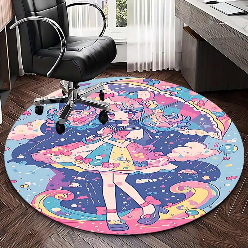 1pc Anime Design Sailor Girl Round Carpet Office Chair Mat, Non Slip Rug for Home Decor, Living Room, Bedroom, Game Room