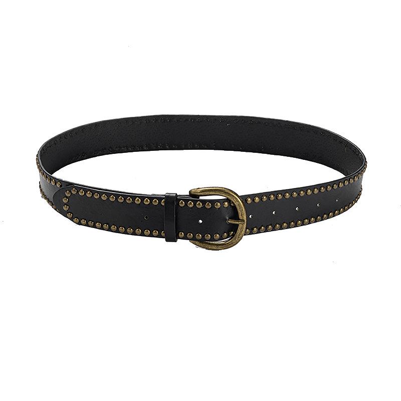 

Американский ретро персонализированный заклепочный универсальный ремень High Sense Y2K для мужчин и женщин с одинаковым широким ремнем для джинсов с приливом чёрный