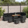 Set of 10 Pieces of Garden Sofas with Cushions Black Poly Rattan Acacia 3362289
