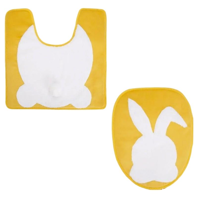 Elastic Easter Rabbit Toilet Seats Cover and Toilet Rugs U Shaped Adds a Touch of Fun to Your Bathroom Decoration