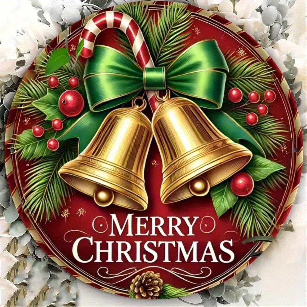 Metal Christmas Bell Round Wall Decor Sign 8 Inch Iron Art For Home Bar Cafe