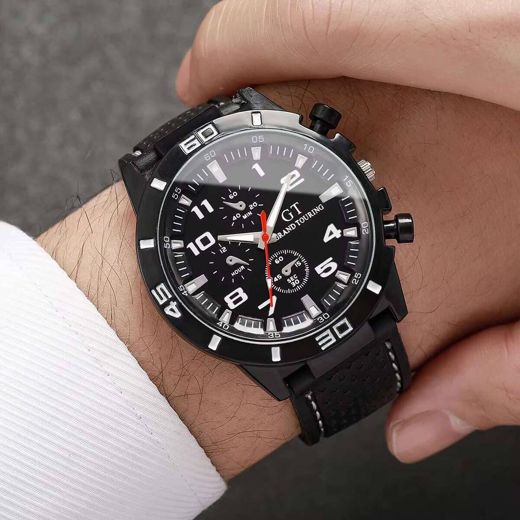 3PCS/Set Casual Silicone Band Men Sports Watches Arabic Dial Quartz Watch Reloj Hombre