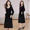 Elegant Hepburn-Style Velvet Black Long Dress, Slim-Fitting and Waist-Cinching, Perfect for Autumn.