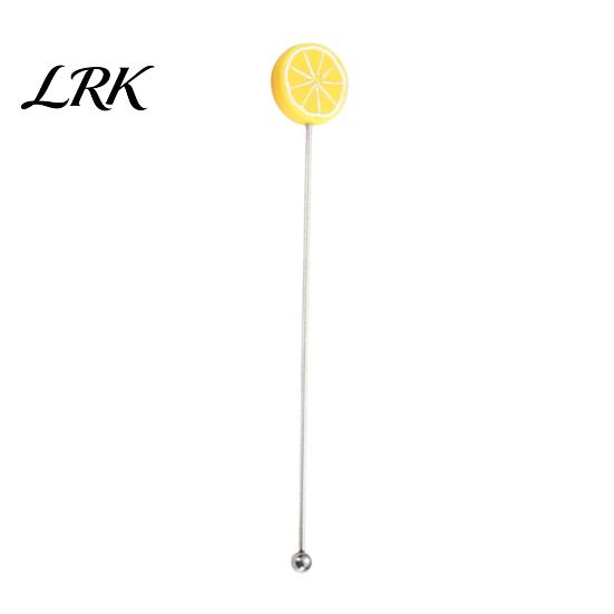 Mixer with Ball Cocktail Stir Stick, Stainless Steel Mixing Durian Pineapple Strawberry Cute Drink Stirrer Watermelon Rubber Top Decor, for