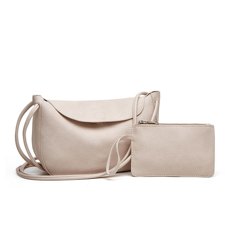 Bag Women's New Simple Solid Color Soft Leather Shoulder Oblique Span Bag Versatile Fashion Lychee Pattern Mother and Child Bag