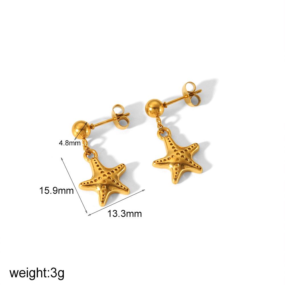 Light Luxury Fashion Marine Series Jewelry Stainless Steel Shell Earrings 18k Gold Starfish Stud Earrings Women