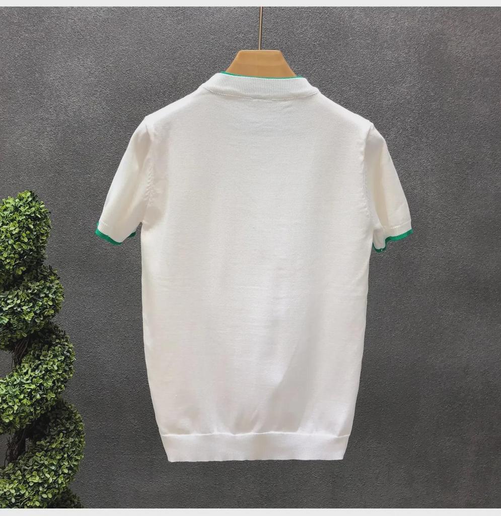 Men's Trendy White Knitted Ice Silk Short-Sleeve Sweater T-Shirt