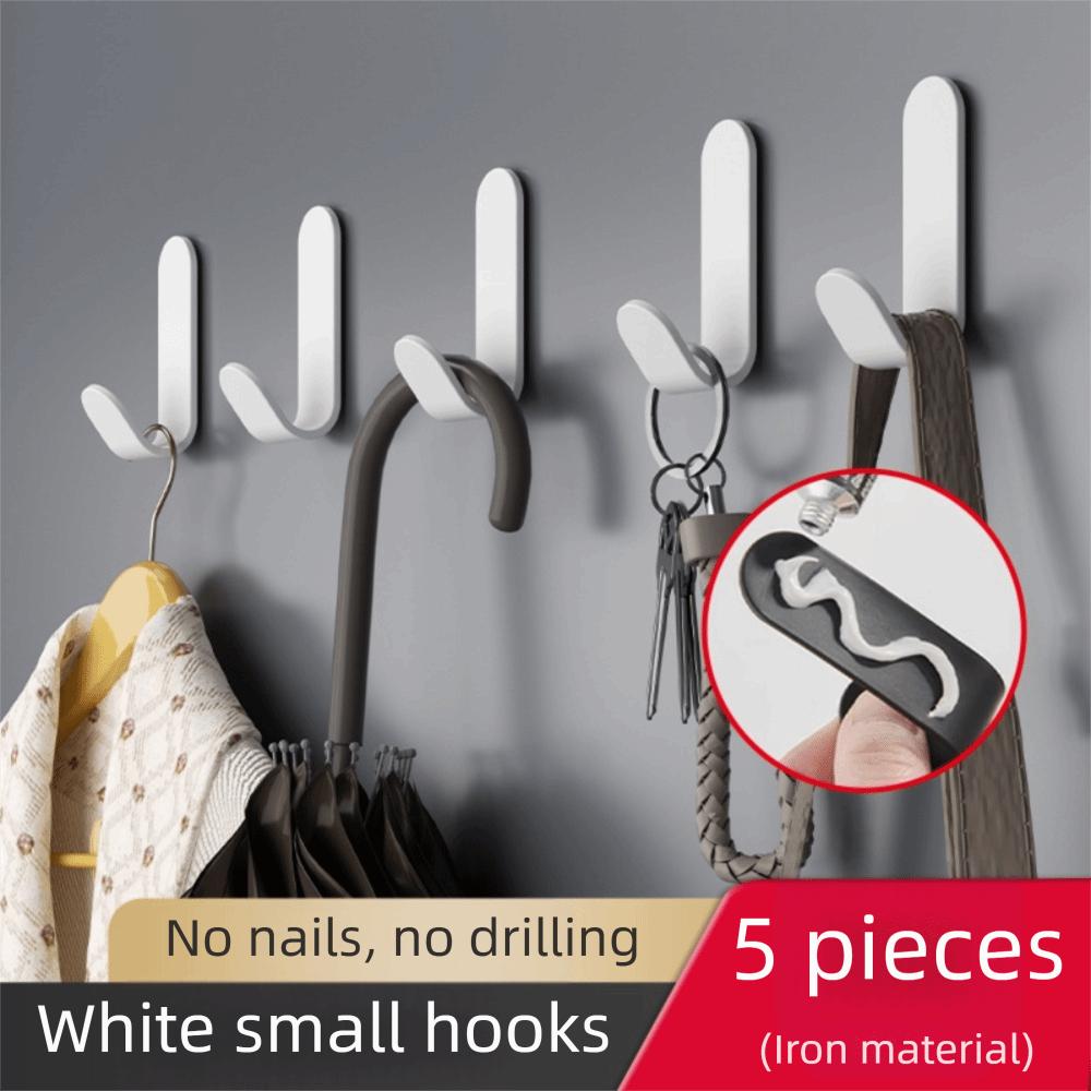 5 Pcs Strong Adhesive Wall Organizer Hook J-hook Design Waterproof Adhesive Hanging Hook Multi-purpose Storage Rack