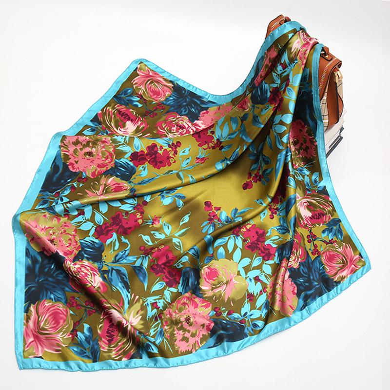 90X90CM Square Women Scarves Silk Office Ladies Hair Neck Bandanna Headband Foulard Headcloth Muslim Headscarf Female Muffler
