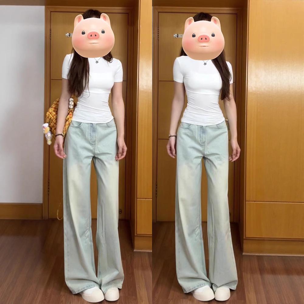 

Women s 2025 Summer Style: Light Blue Loose Straight-Leg Denim Pants Large
