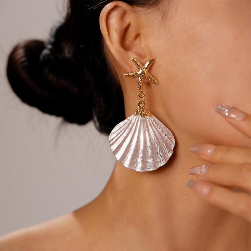 Sweet Shell Starfish Drop Earrings for Women Exaggerated Colorful Dangle Earrings Exquisite High-End Versatile Jewelry Gift 2025