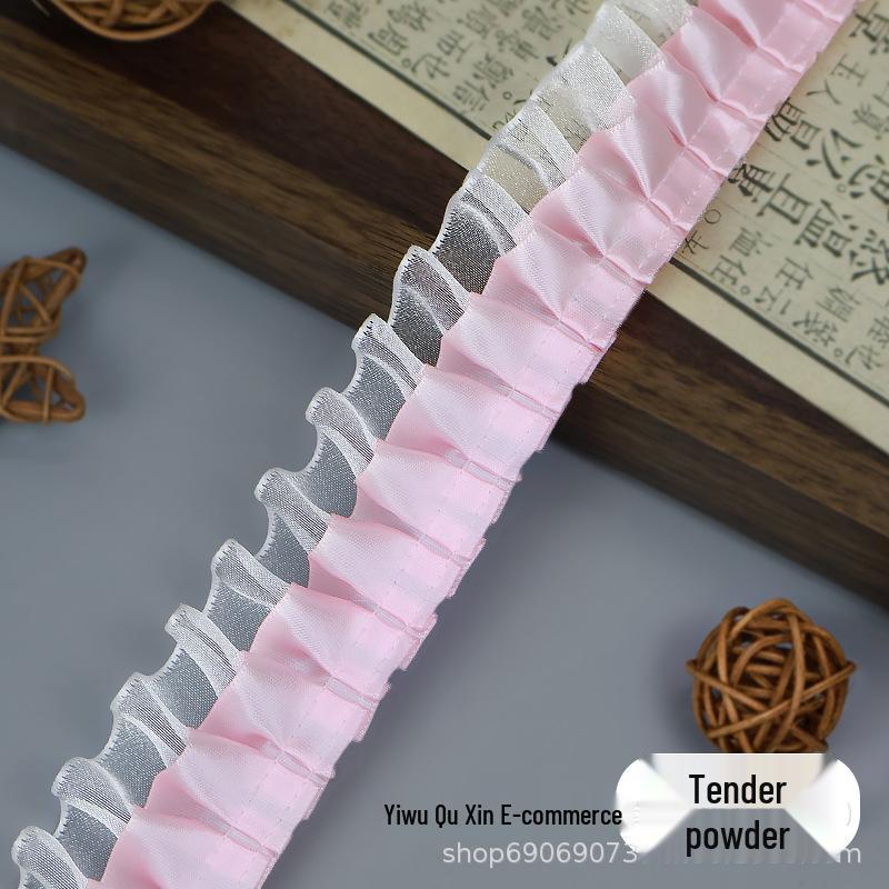 Doppellagiges 4 cm gefaltetes Polyester-Chiffon-Spitzenband mit Herzdesign