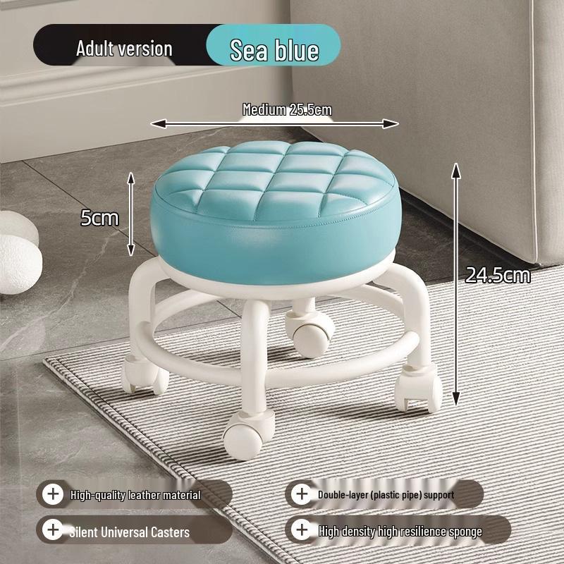 Compact Silent Rolling Stool with Lumbar Support and Soft Cushion