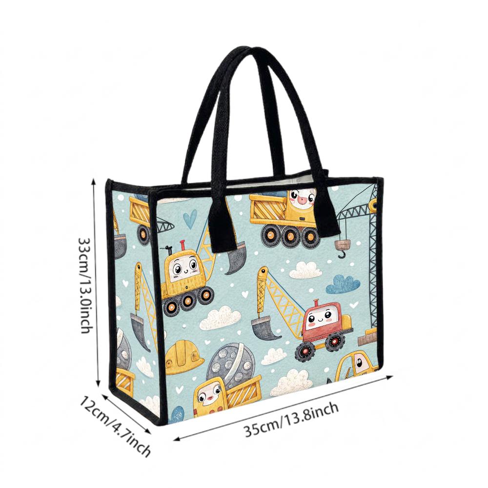 Cute Cartoon Construction Cars Large Tote Daily Outdoor Handbag Practical Carry Bag