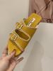 Thick-soled lace Birkenstock sandals women's 2025 new summer wear non-slip square head belt buckle one-word beach shoes