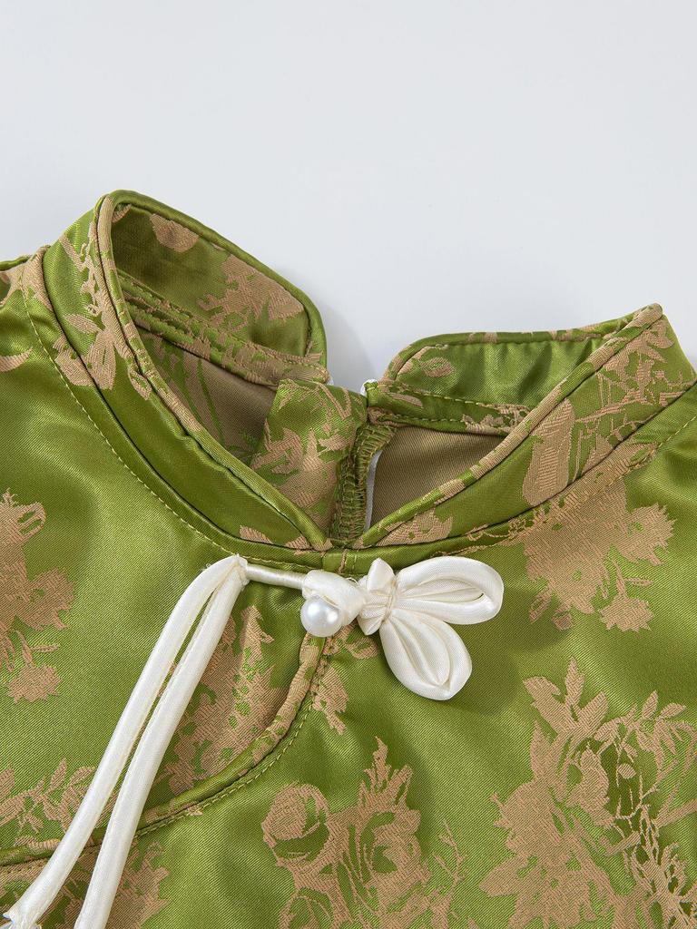 Girls' Sleeveless Tang Suit Dress: Summer Koi & Flower Design