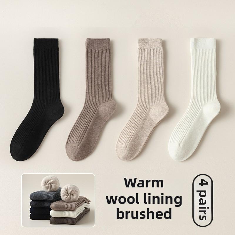 4 Pairs of Female Autumn/Winter Wear Resistant Warm Soft Fluffy Plus Long Wooly Socks