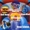 Castillo Inflable para Fiestas Infantiles, Castillo Hinchable con Toboganes y Piscina de Bolas, Juego de Lanzar Anillas, Aro de Baloncesto, Obstáculo