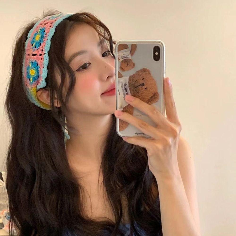 Flower Knitted Headband Hair Band Women Hair Scarf Vintage Ethnic Style Turban Children
