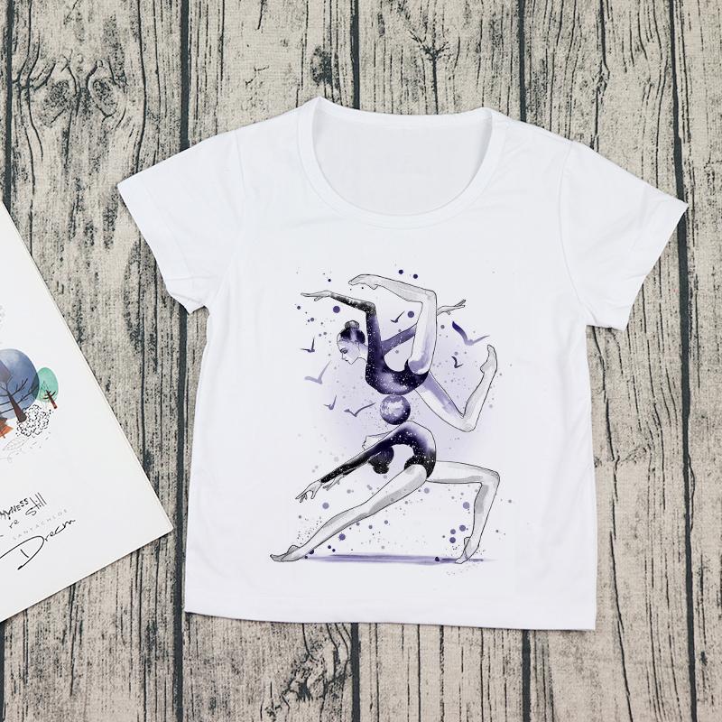Letní akvarel Baletní tanečnice Tisk Dívka Bílé tričko Gymnastika Tanec Dětské tričko Dětské tričko pro volný čas