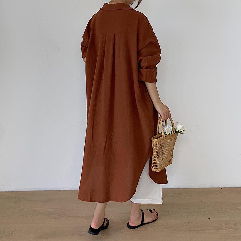Cardigan Lungo Stile Coreano Sopra il Ginocchio con Revers Camicia Parasole 2025