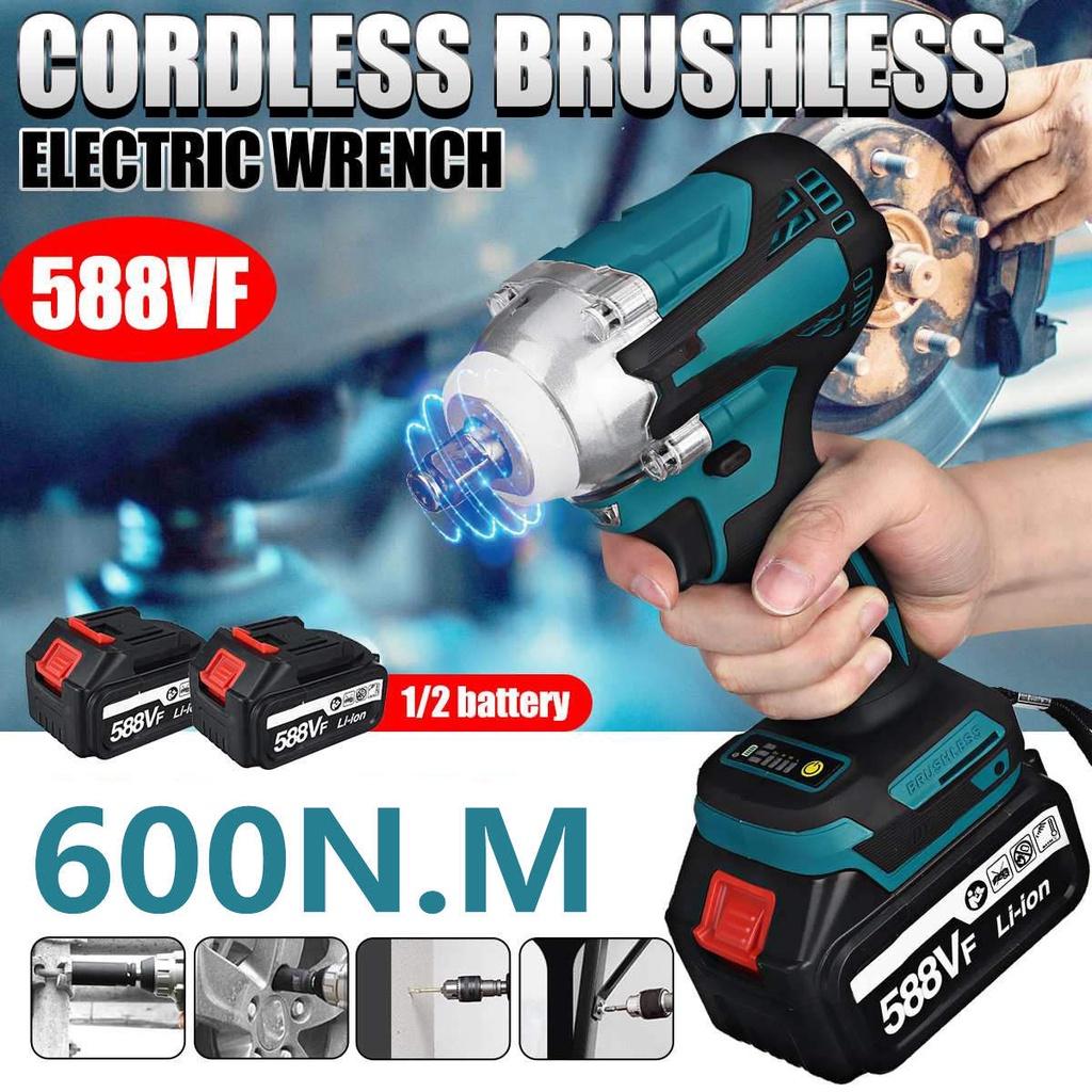 588V Upgrade 4 Speed Cordless Brushless Electric Impact Wrench 1/2inches Rechargeable Wrench Power Tools with 1/2PCS Battery