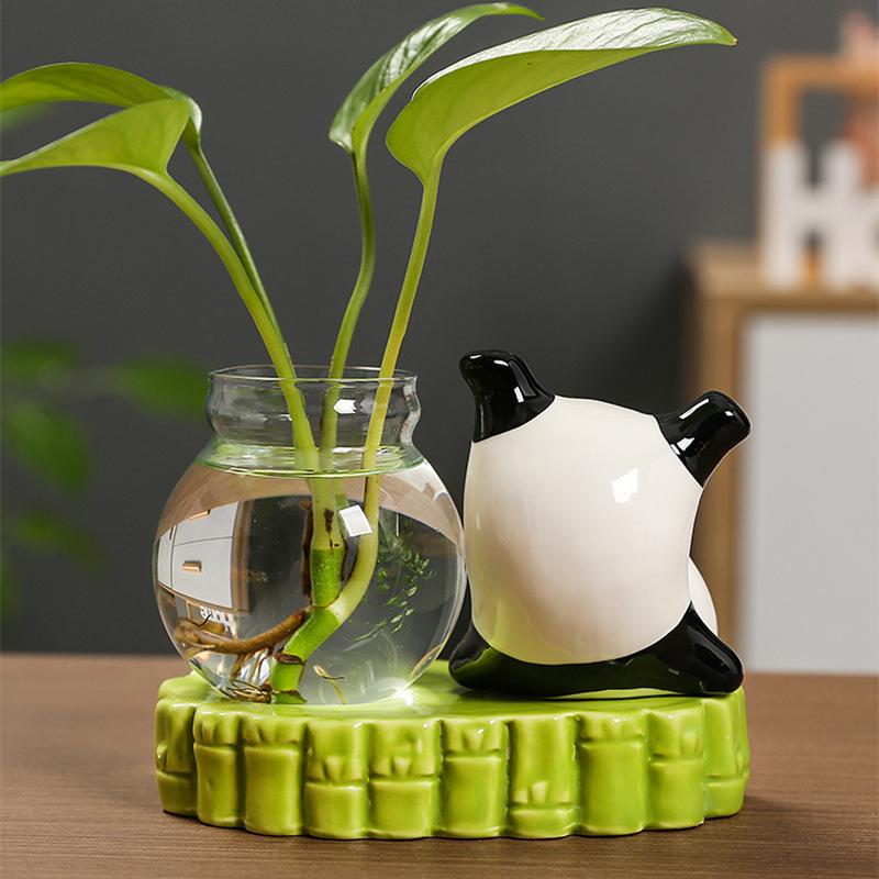1PC Ornament Vibrant Tea Table Ornament Adorn Panda Gift Hydroponic Desktop Vase Home Living Room