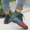 Multicolor Block Heel Single Boots Women's Round Toe Spliced Side Zip Front Lace-Up Soft Sole Non-Slip Shorthole Boots