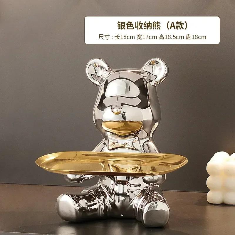 Ceramic Bear Tabletop Wooden Tree Tray Key Jewelry Hanger Candy Storage Display Ornament Exquisite Desk Resin for Living Room