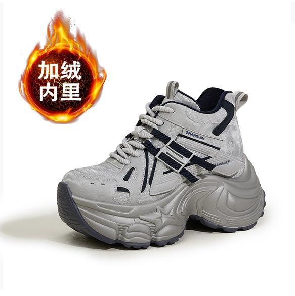 Fleece Dad Shoes Women's 2025 Autumn and Winter New Thick-soled Inner Height-increasing Women's Shoes Casual Shoes Versatile Warm High-top Shoes
