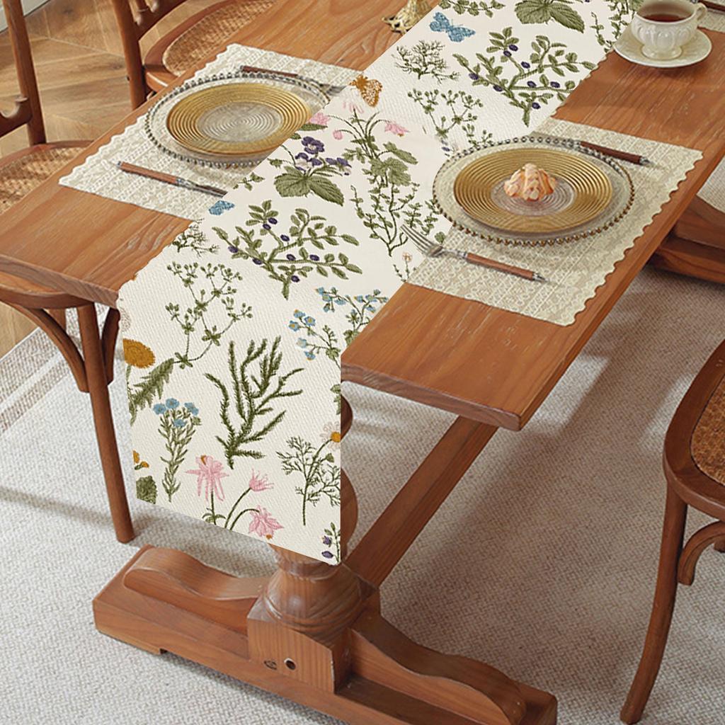 Spring Floral Linen Table Runner Decorative Dining Table Cover For Seasonal Home Decor