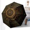 Golden Serpent Zodiac Wheel: Mystical Astrological Decor Umbrella, Portable 3-Fold Compact Umbrella for Men & Women R159