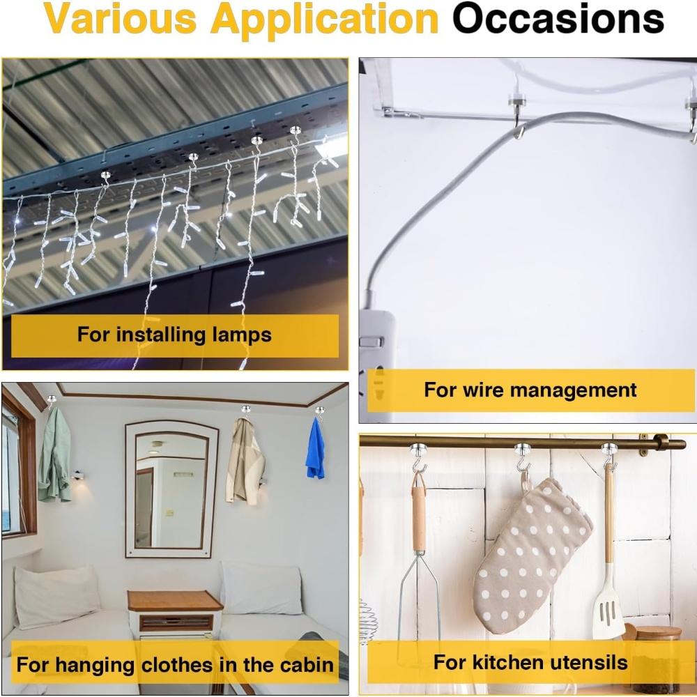 10PCS Strong Neodymium Magnet Hooks, Heavy Duty Set, for Hanging Organizer, Magnetic Hanger, Durable Storage Solution