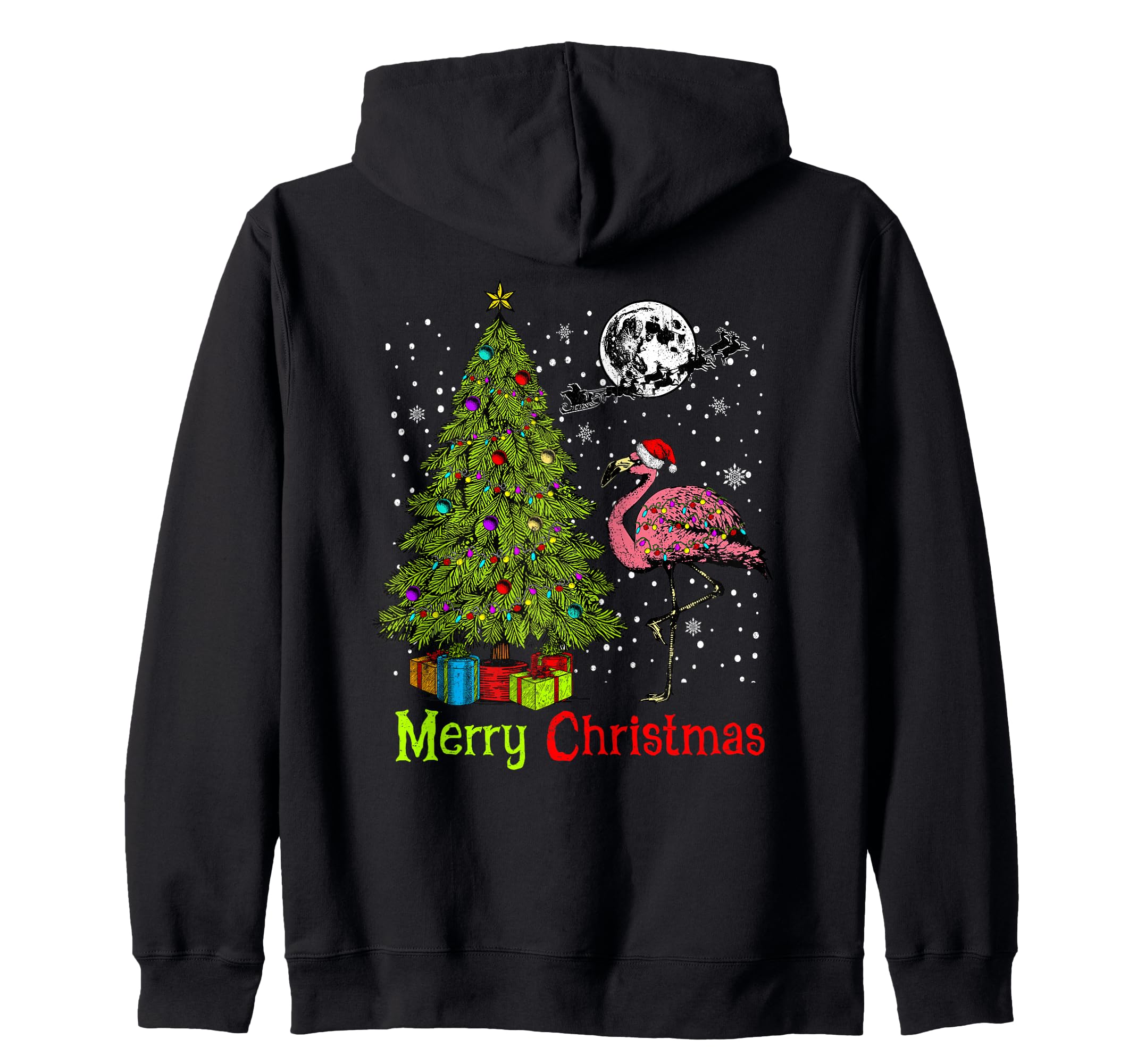 Pink Christmas Tree, Flamingo, Santa Hat, Funny Christmas Costume, Zip-Up Hoodie