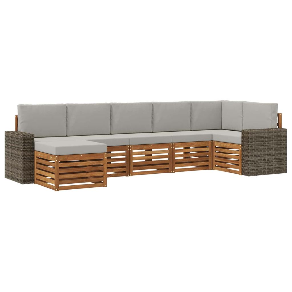 Corner Sofa Set with Cushions 7 Pcs Natural and Light Grey