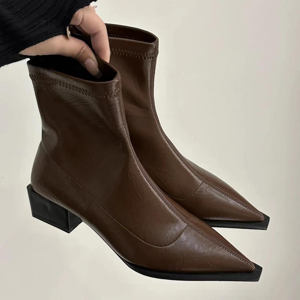 Pointed Short Boots Women's 2025 Spring and Autumn New Womens Shoe Fashion Ladies Shoes for Women Silvery Botas High Boots