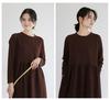 Korean Style Slim-Fit High Waist Round Neck Long Sleeve Midi Dress for Fall/Winter