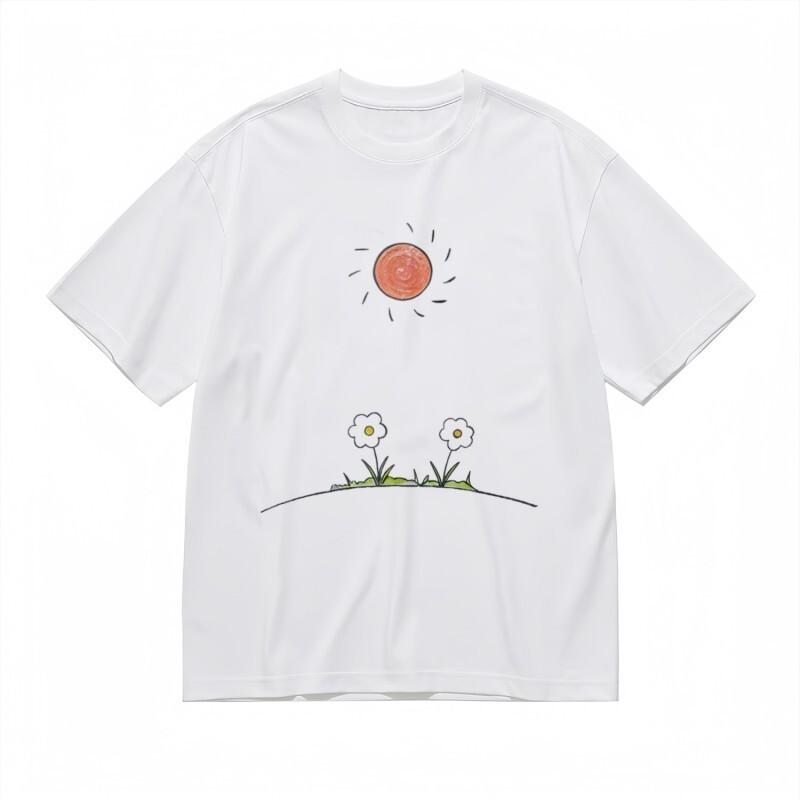 

Women s Breathable Classic T-Shirt Black Rays Sun and Wildflowers Cotton Tee L