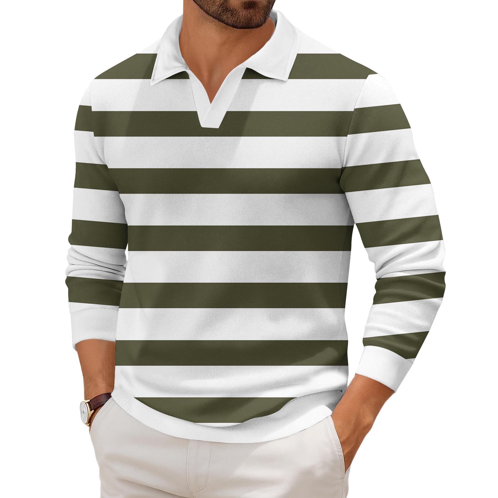 

Men s Casual Fashion Printed Lapel Long-sleeved Knitted Bottoming Shirt Top L зелёный