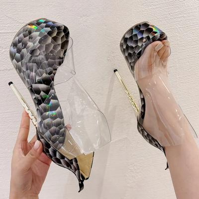 Extreme PVC Transparent Peep Toe  Platform Women Sandals Stiletto Heels Nightclub Prom Hollow Out Shoes Zapatos Mujer