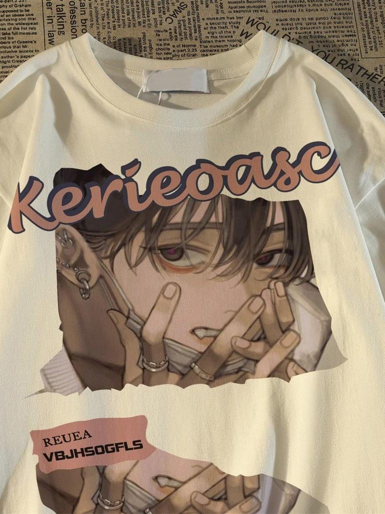 Unisex Japanese Retro Anime Cartoon Loose Fit T-Shirt - Plus Size Available