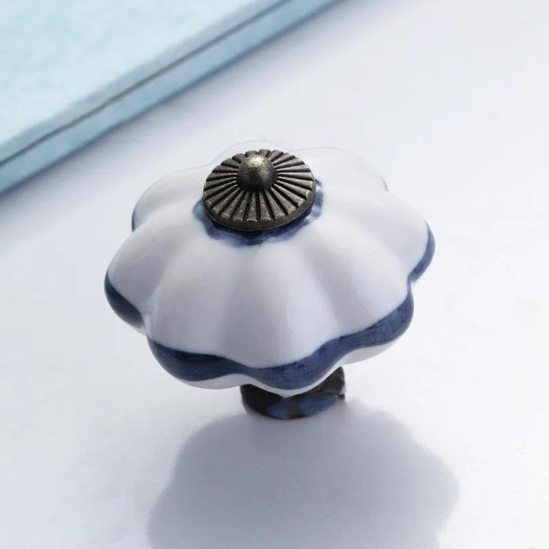 1Pcs Garden American Pumpkin Handpainted Single Hole Ceramic Handle Cabinet Drawer Door 40Mm