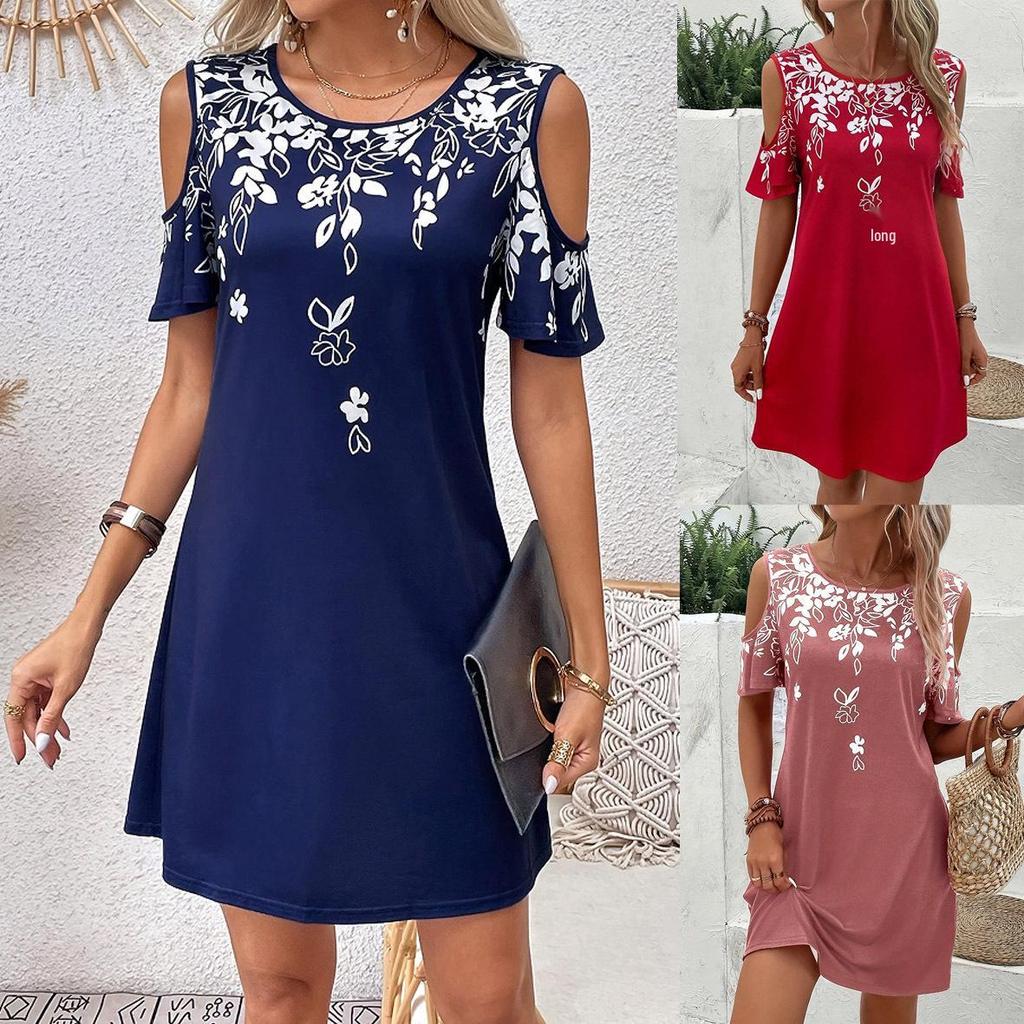 Off-the-Shoulder Slimming Dress - Women's Short Sleeve, Elegant Design (2025)