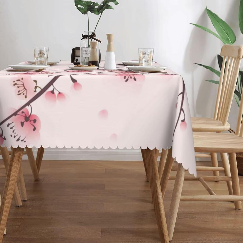 Tovaglia Fiori di Ciliegio, Ramo Floreale Rosa Albero Stile Giapponese Primavera Fiore di Sakura Fioritura Copertura Lavabile per Cucina