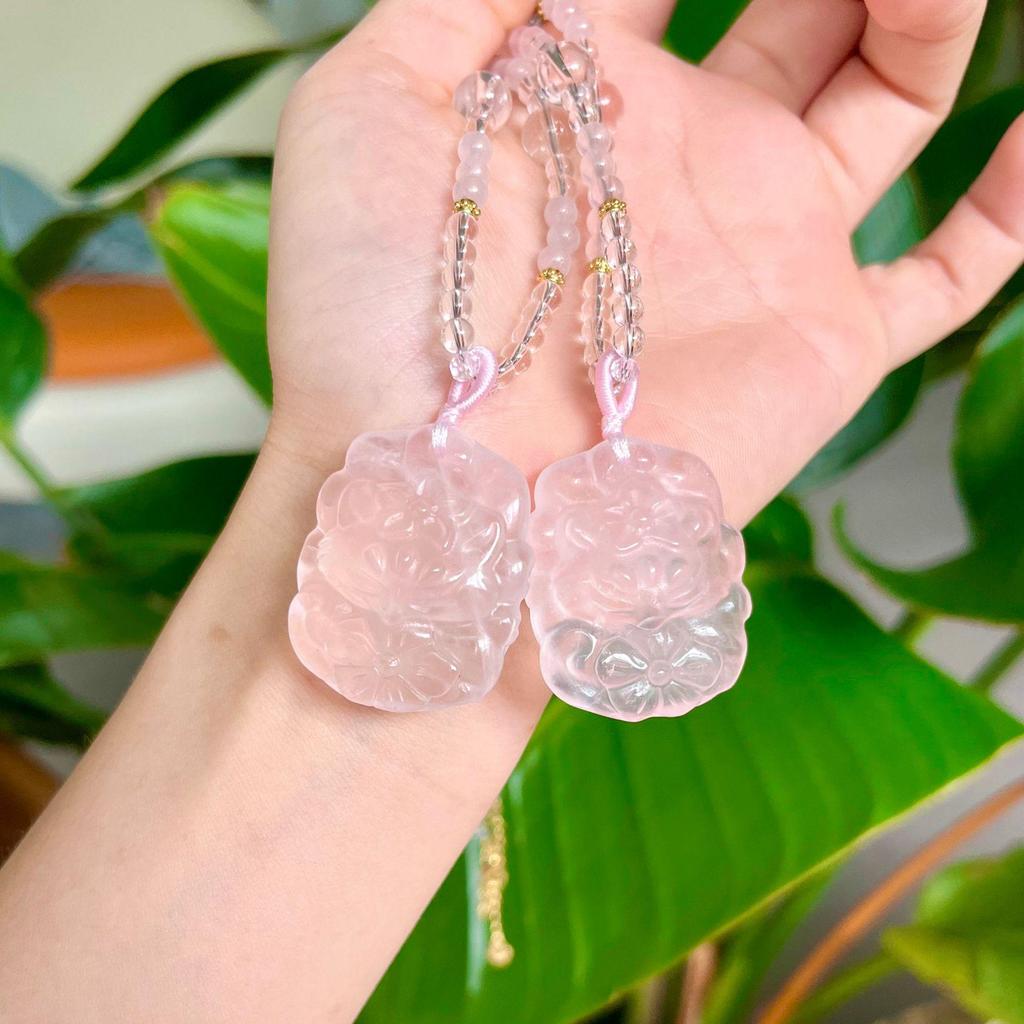 Rose Quartz Nine-Tailed Fox Crystal Pendant Necklace