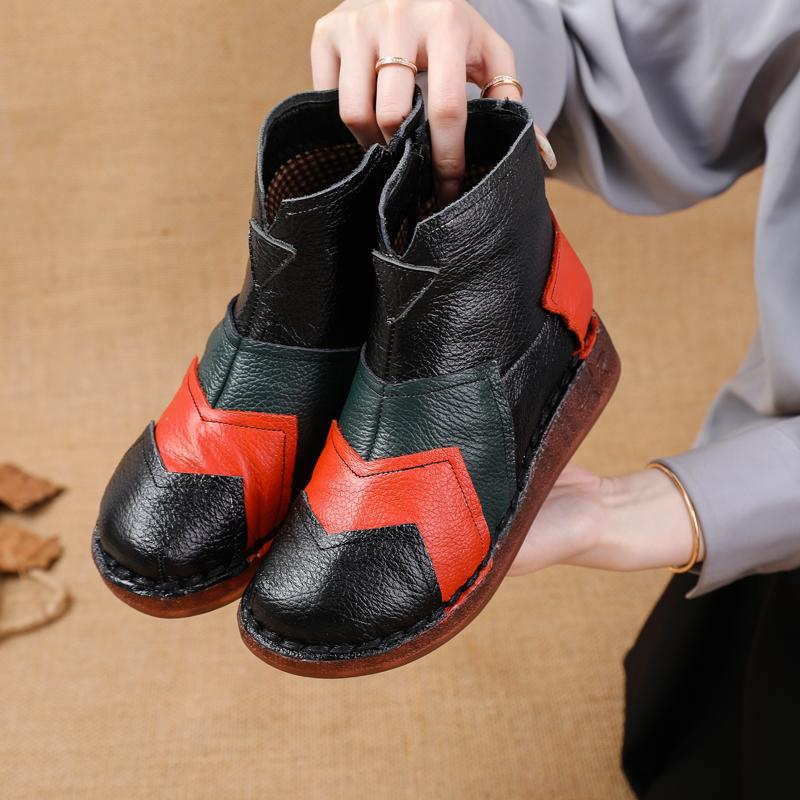 Módní Retro dámské kotníkové boty z pravé kůže kotníkové dámské boty luxusní designérské patchworkové sněhule dámské kožešinové krátké plyšové chelsea boty