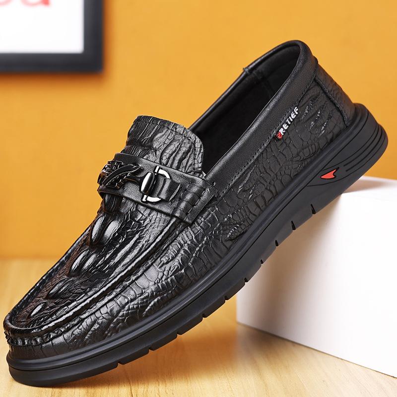 Douyin popular leather shoes men's spring and autumn new business breathable crocodile pattern Doudou shoes first layer cowhide men's leather shoes m