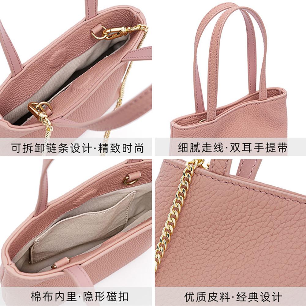 Metal chain handbag, first layer cowhide messenger bag, genuine leather bag, can be proofed and customized women's bag.