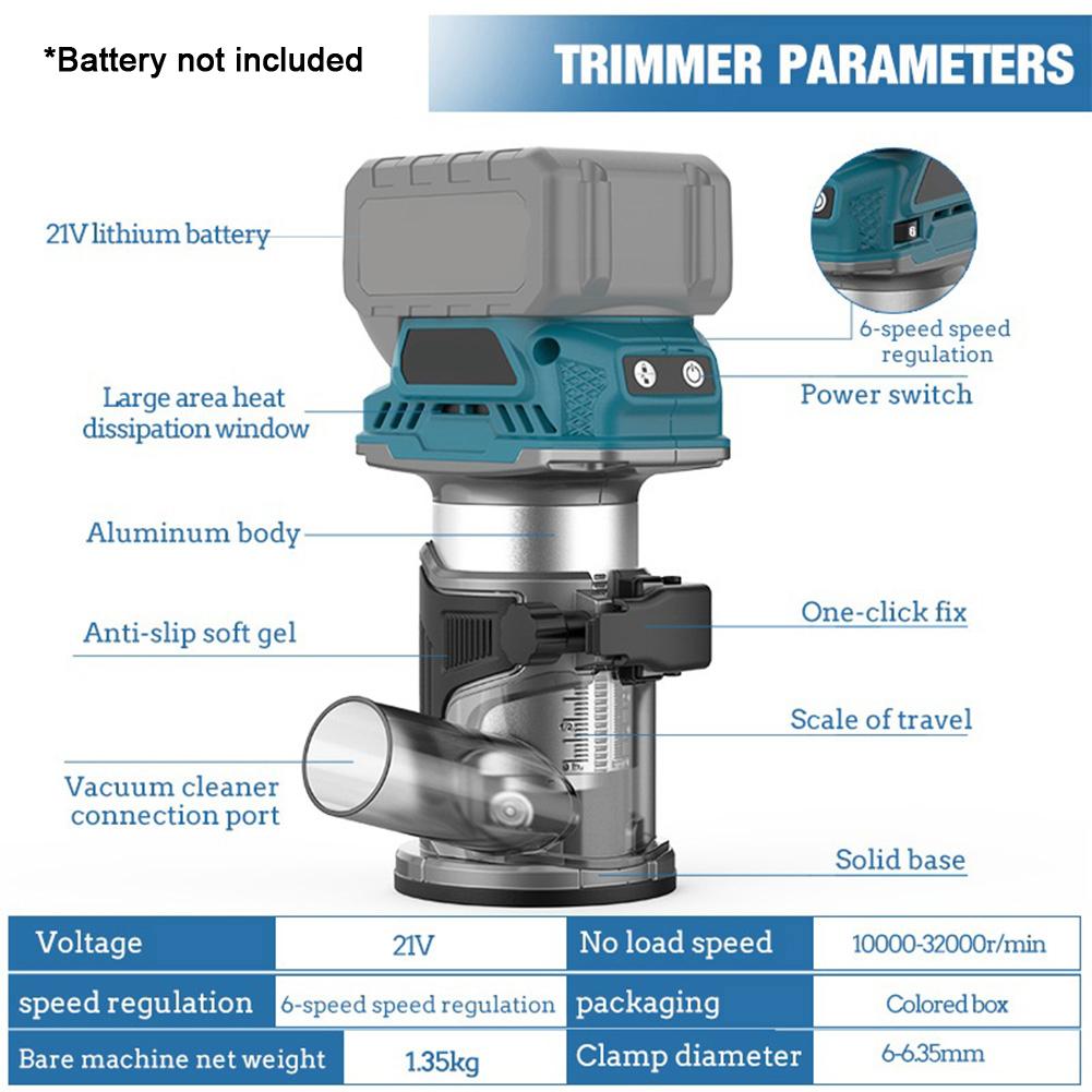 Variable Speed Router Cordless Wood Router For Woodworking Projects Rack And Pinion Depth Mechanism Collets 6mm 6.35mm 14mm
