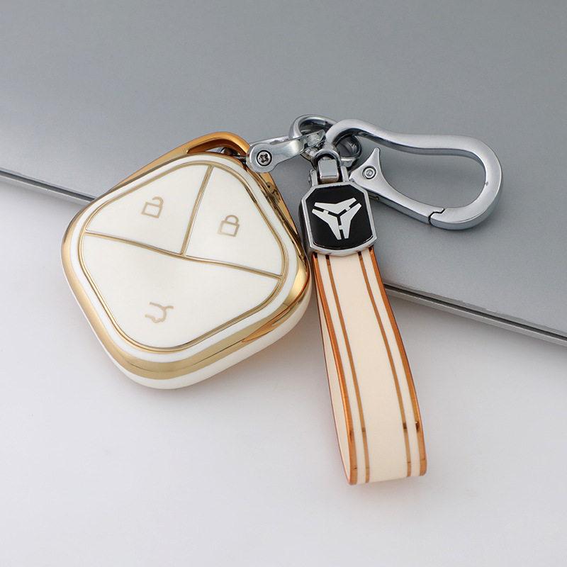 2023 Wuling Bingo Key Cover, TPU Soft Rubber with Gold Edge, Clear Sky Design for New Energy Vehicles